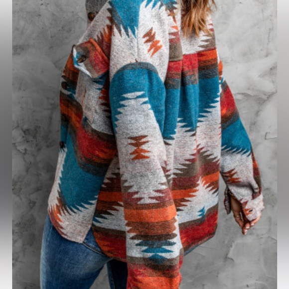 Aztec Print Button Down Shirt/Jacket - Picture 3 of 7